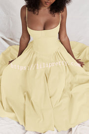 Lilipretty Solid Color Buttonless Bandeau Side Pocket Midi Dress