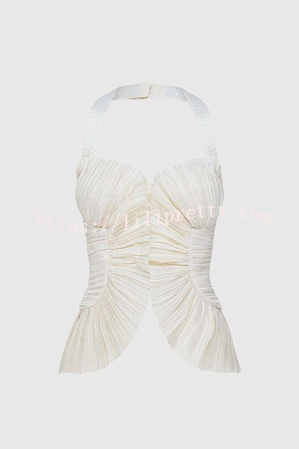 Show Exquisiteness Satin Pleated Heart-shaped Off Shoulder Halter Tank