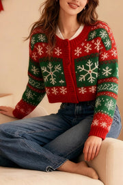 Christmas Snowflake Pattern Loose Long-sleeved Knit Cardigan