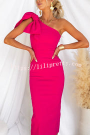 Lilipretty Barbie Day Bow Detail One Shoulder Stretch Midi Dress