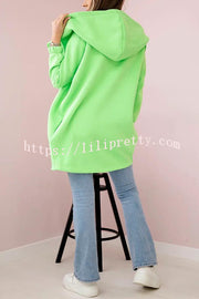 Solid Color Loose Hooded Zip-up Casual Sports Jacket