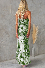 Lilipretty® Deja Mesh Overlay Floral Print One Shoulder Ruched Stretch Maxi Dress