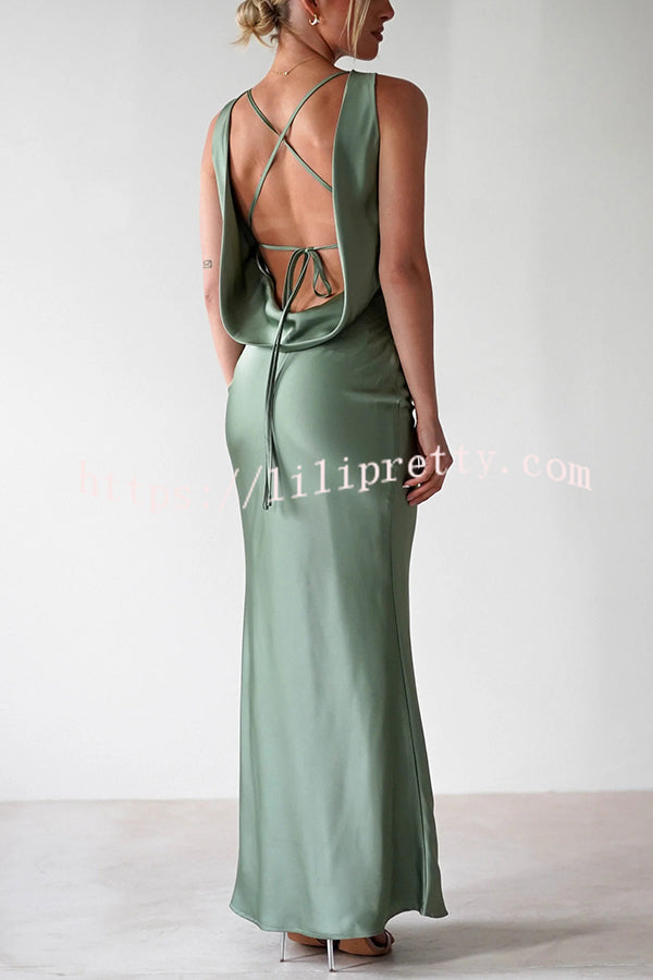 Solid Color Sexy Backless Lace-up Elegant Slim Maxi Dress