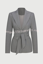 Power Girl Button Up Long Sleeve Removable Belt Lapel Blazer