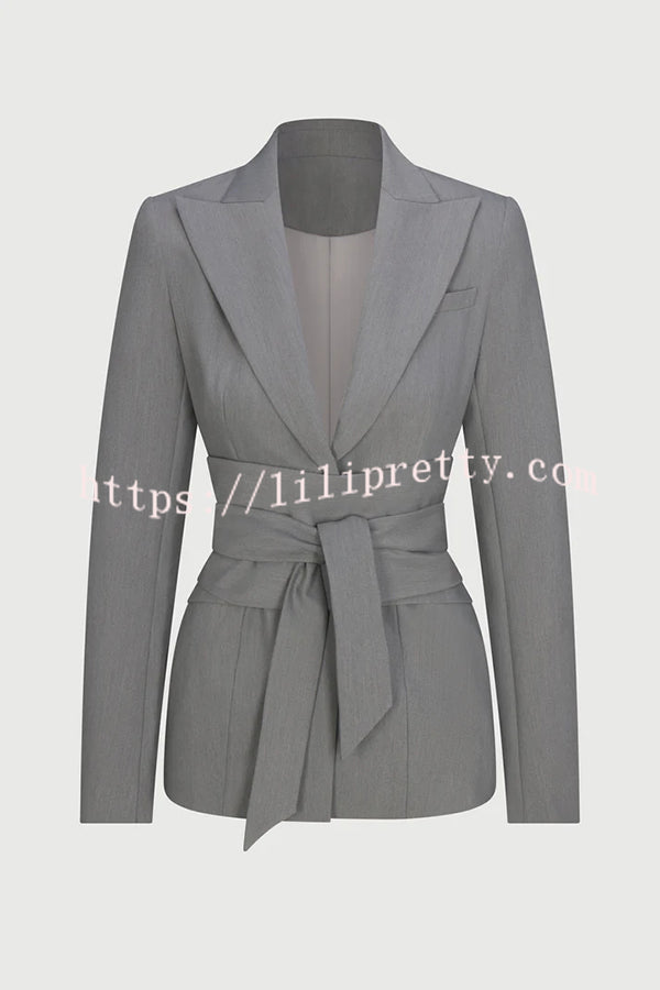 Power Girl Button Up Long Sleeve Removable Belt Lapel Blazer