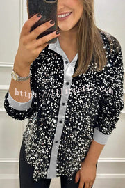 Fashion Velvet Sequined Loose Casual Long-sleeved Shirt