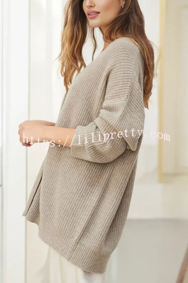 Lilipretty Mountain View Knit Ribbed Button Relaxed Cardigan