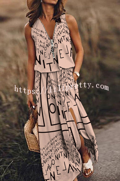 Fashion Modern Letter Print Zipper Neck Daily/Vacation Maxi Dress