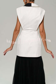 Modern Day Contrast Color Wide Sleeve Waisted Lapel Suit Vest