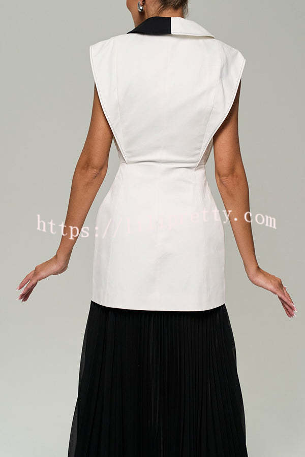 Modern Day Contrast Color Wide Sleeve Waisted Lapel Suit Vest