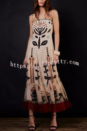 Botanical Print Chiffon Sling Backless Resort Maxi Dress