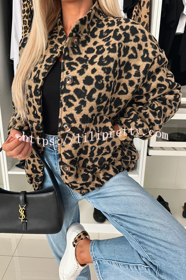 Leopard Print Loose Long-sleeved Pocket Casual Jacket