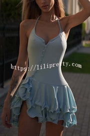 Solid Color Sexy Halter Tie Single Breasted Slim Mini Dress