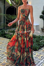 Vacay Vibes Colorful Lava Print Off Shoulder Smocked Scarf Maxi Dress