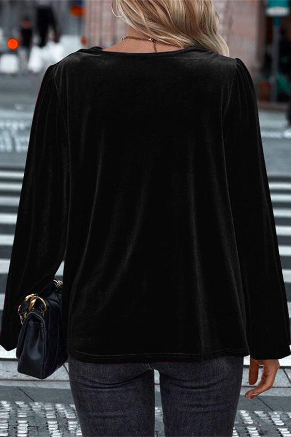 Fashionable Velvet Long-sleeved Loose Casual Top
