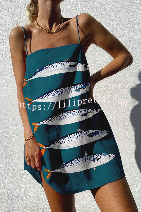 Unique Ocean Print Sexy Strappy Mini Dress