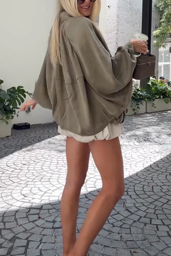 Fashion Lapel Loose Puff Long Sleeve Casual Zipper Jacket