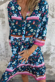 Ethnic Floral Print V-neck Loose Pocket Mini Dress