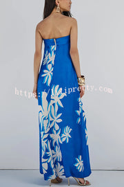 Fashion Vacation Satin Unique Print Off Shoulder Maxi Dress