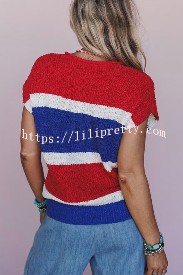Independence Day Colorway Sleeveless Casual Knitted Sweater