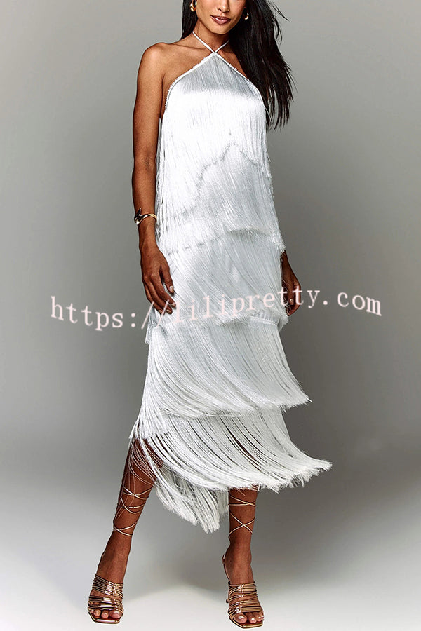 Sexy Halterneck Backless Elegant Fringe Maxi Dress