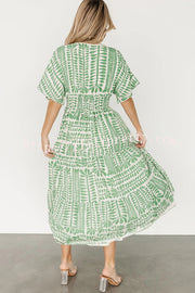 Bohemian Style Unique Printed Short Sleeve High Waist Midi Dress