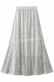 Lilipretty Golden Evening Sequin Elastic Waist Maxi Skirt