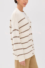 Striped Loose V-neck Long-sleeved Casual Knit Cardigan