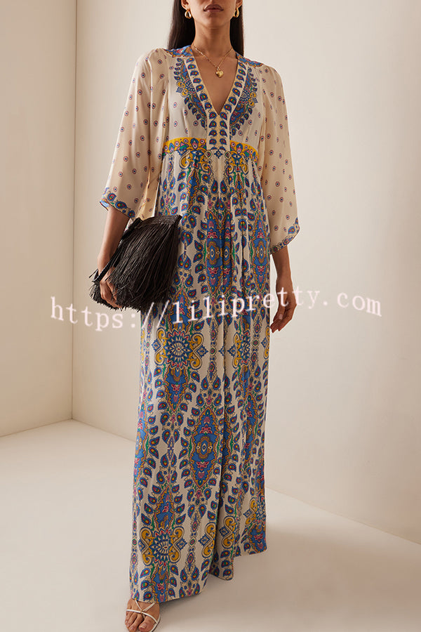 Unique Printed V-Neck Loose Elegant Maxi Dress