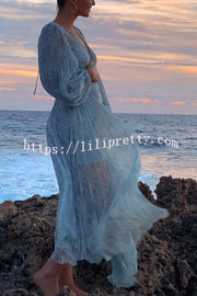 Dreamy Seaside Floral Balloon Sleeve Pleated Lightweight Maxi Dress