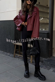 Stylish Lapel Long Sleeve Retro Loose Leather Jacket