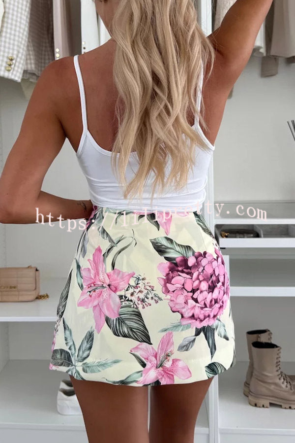 Picture Perfect Botanical Floral Print Wrap Mini Skort