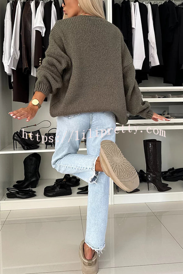 Explore Autumn Knit Open Front Long Balloon Sleeve Loose Cardigan