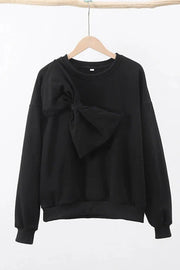 Solid Color Round Neck Long Sleeve Bow Loose Sweatshirts