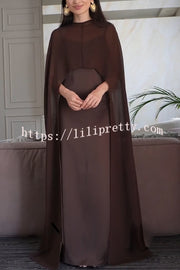 Moonlit Muse Sheer Chiffon High Low Cape Slip Maxi Dress
