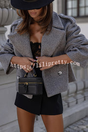 Fashionable British Lapel Long Sleeve Crop Jacket