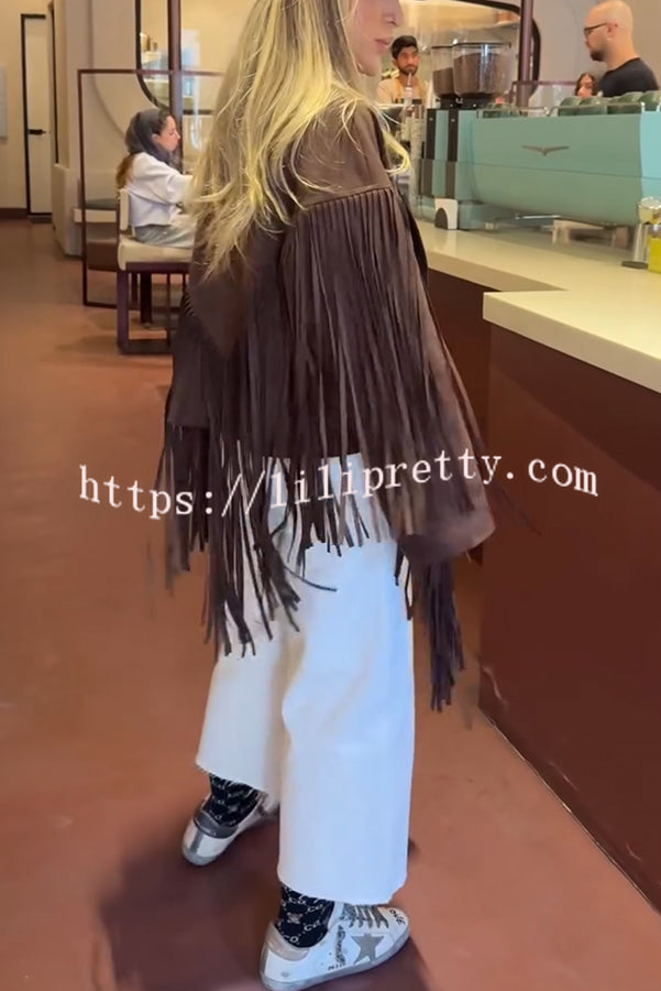 Western City Suede Long Tassels Long Sleeve Lapel Relaxed Jacket