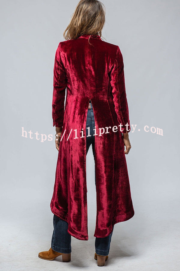 Vintage Velvet Long Loose Pocket Slit Coat