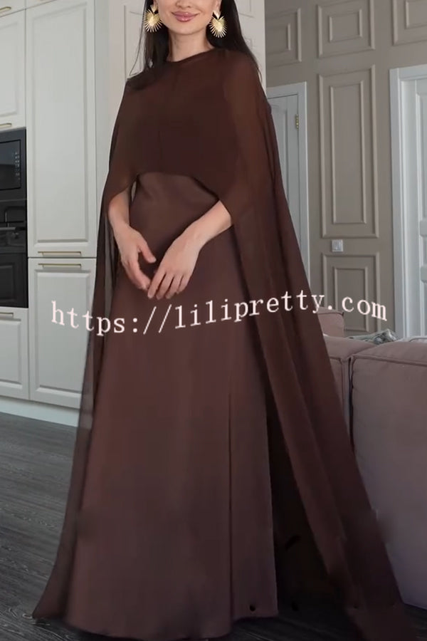 Moonlit Muse Sheer Chiffon High Low Cape Slip Maxi Dress