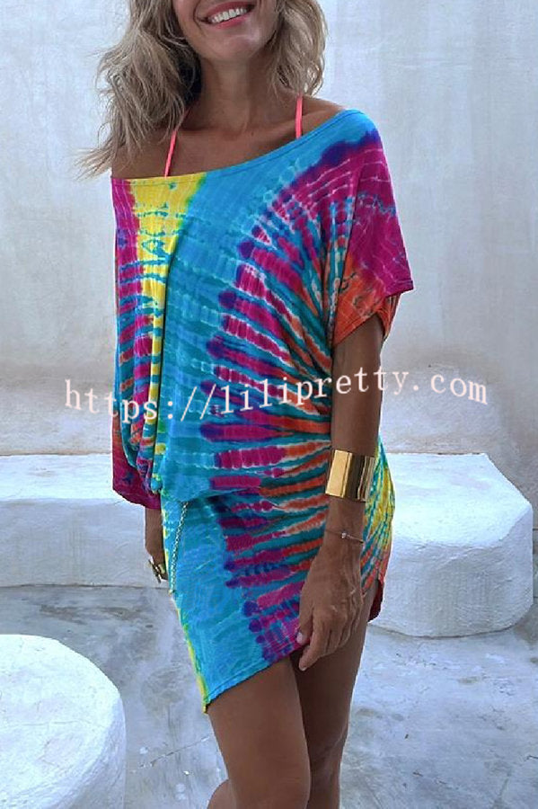 Lilipretty Coda Tie-dye Print Stretch Asymmetrical Hem Oversized Mini Dress