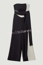 Social Hour Colourblock Tailored Bandeau Tie-up Waist Wide Leg Jumpsuit