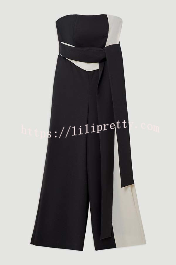 Social Hour Colourblock Tailored Bandeau Tie-up Waist Wide Leg Jumpsuit