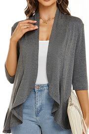 Solid Color Casual Three-quarter Sleeve Ruffled Loose Cardigan