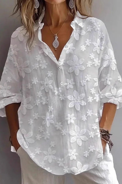 Solid Color Jacquard Casual V-neck Loose Shirt