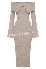 Solid Color Off-shoulder Long-sleeved Elegant Slim-fit Knit Maxi Dress