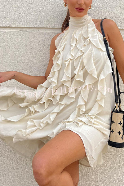 Lilipretty® Oh So Sweet Chiffon High Neck Ruffle Pleated A-line Mini Dress