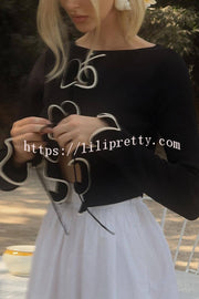 Fashion Ruffled Long-sleeved Tie-cropped Knitted Cardigan