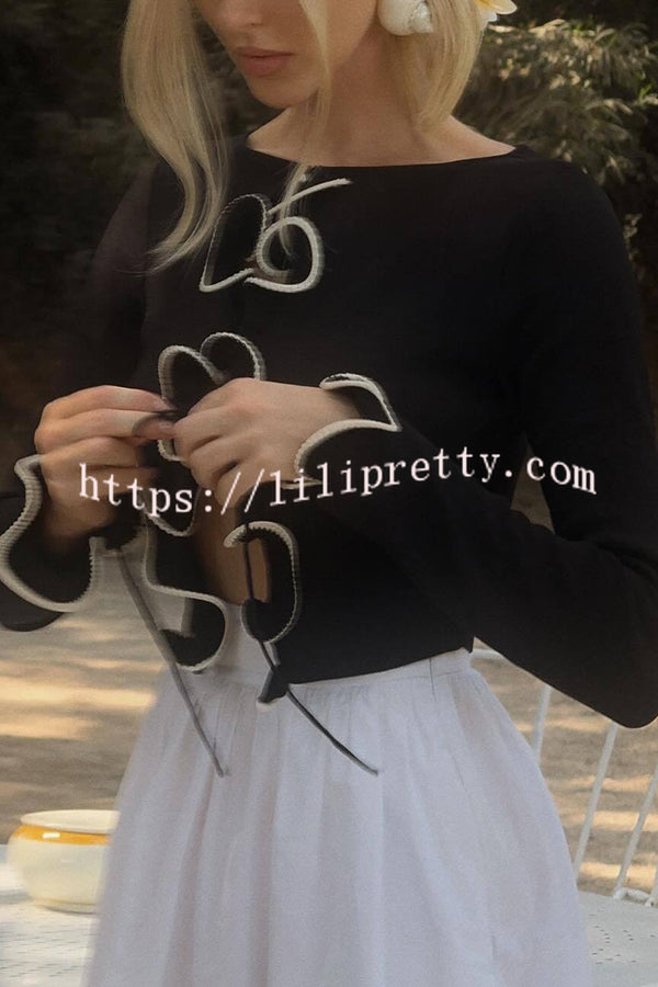 Fashion Ruffled Long-sleeved Tie-cropped Knitted Cardigan