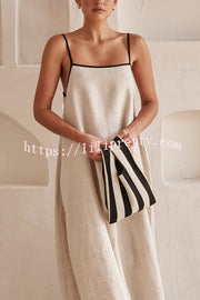 Dasha Linen Blend Square Neck Pocketed A-line Loose Maxi Dress