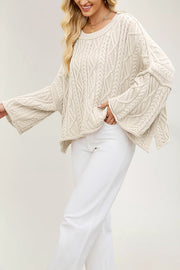 Solid Color Cable Knit Loose Long-sleeved Casual Sweater